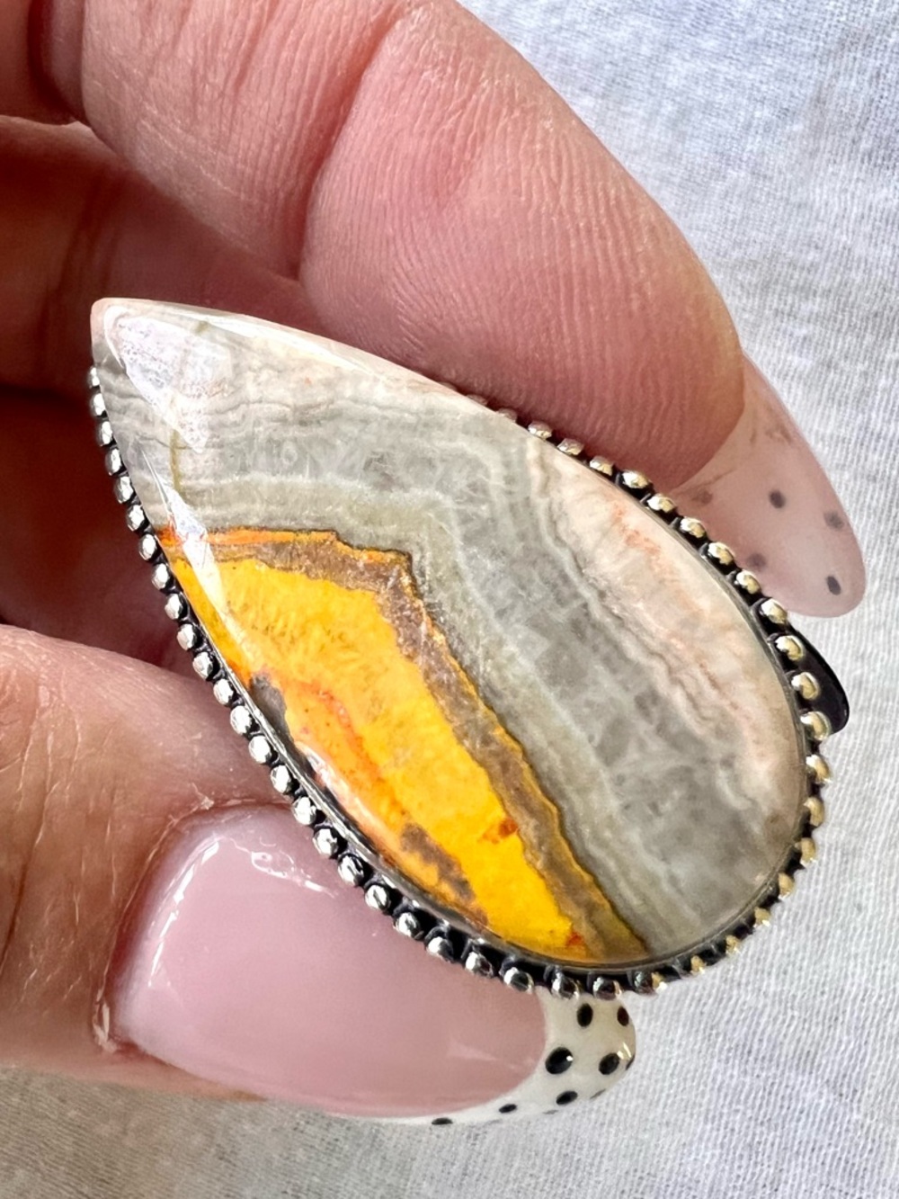 925 Bumblee Bee Jasper Teardrop Ring 7.5